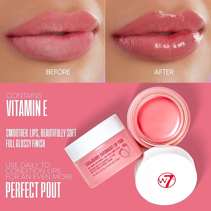 W7 Super Sweet Dreams Strawberry Lip Mask - Vitamin E, Aloe Vera and Grape Seed Oil - For Hydrated, Full Looking & Irresistible Lips - 0.67 Fl Oz-Velvo Beauty