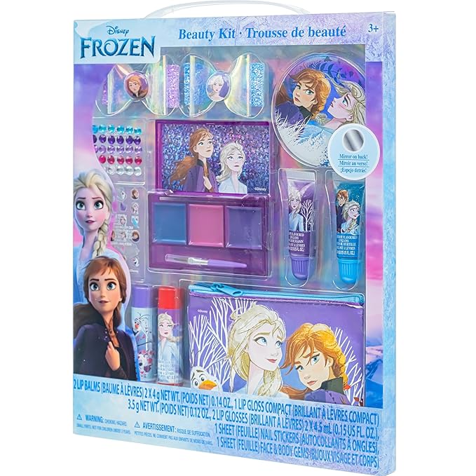 Disney Frozen - Townley Girl Super Sparkly Cosmetic Beauty Makeup Set For Girls with Clips, Lip Gloss, Nail Stickers, Lip Balm, Nail Gems and Mirror For Parties, Sleepovers & Makeovers-Velvo Beauty