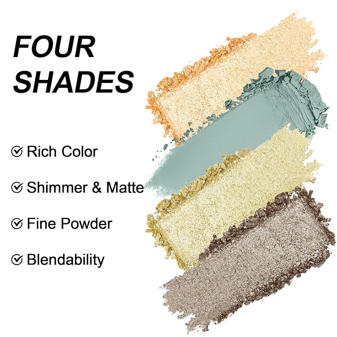 Erinde 4 Colors Eyeshadow Palette Eye Shadow Makeup, Matte Shimmer Metallic Gold Blue Green Dark Brown Nude Neutral Eyeshadow, Long Wearing, Pigmented Blendable, Quad Eye Shadow Palette, 05-Velvo Beauty
