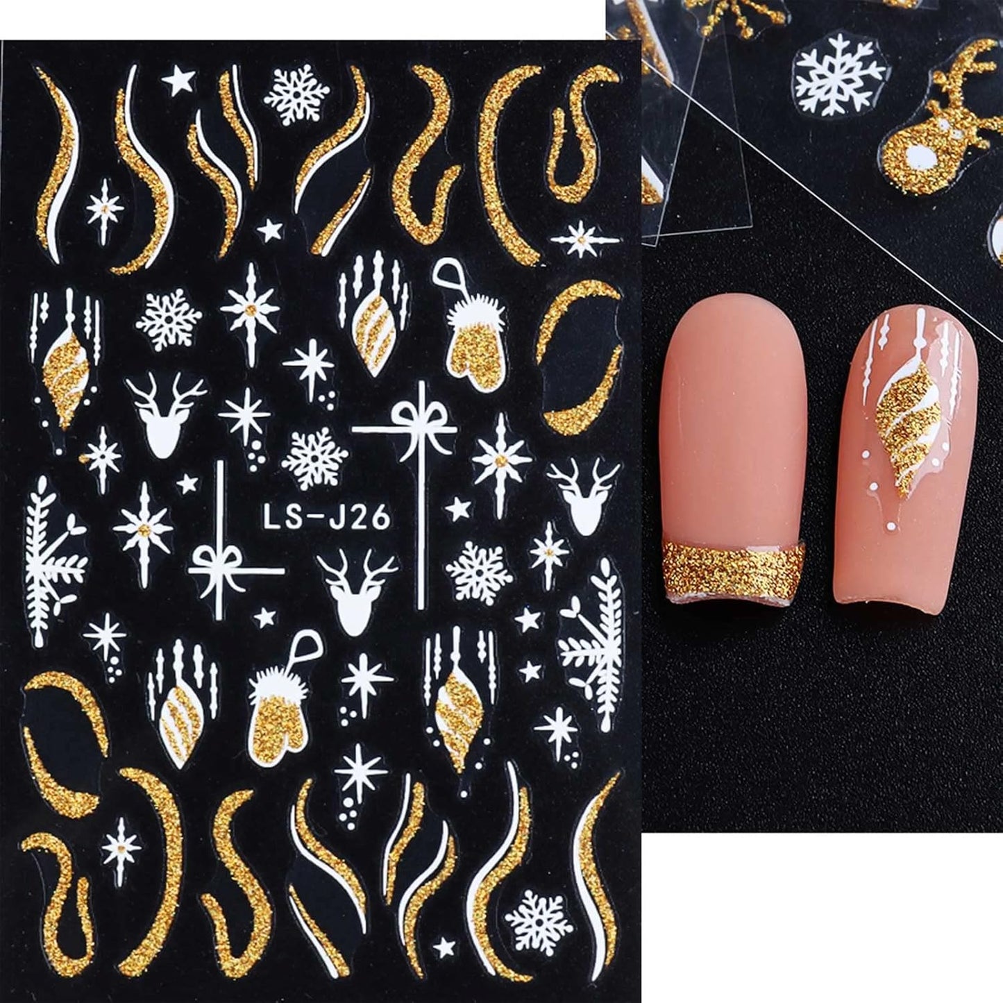 8 Sheets Glitter Christmas Nail Art Stickers Decals Self-Adhesive Holiday Gold Snowman Snowflake Winter Nail Supplies Nail Art Design Decoration Accessories-Velvo Beauty