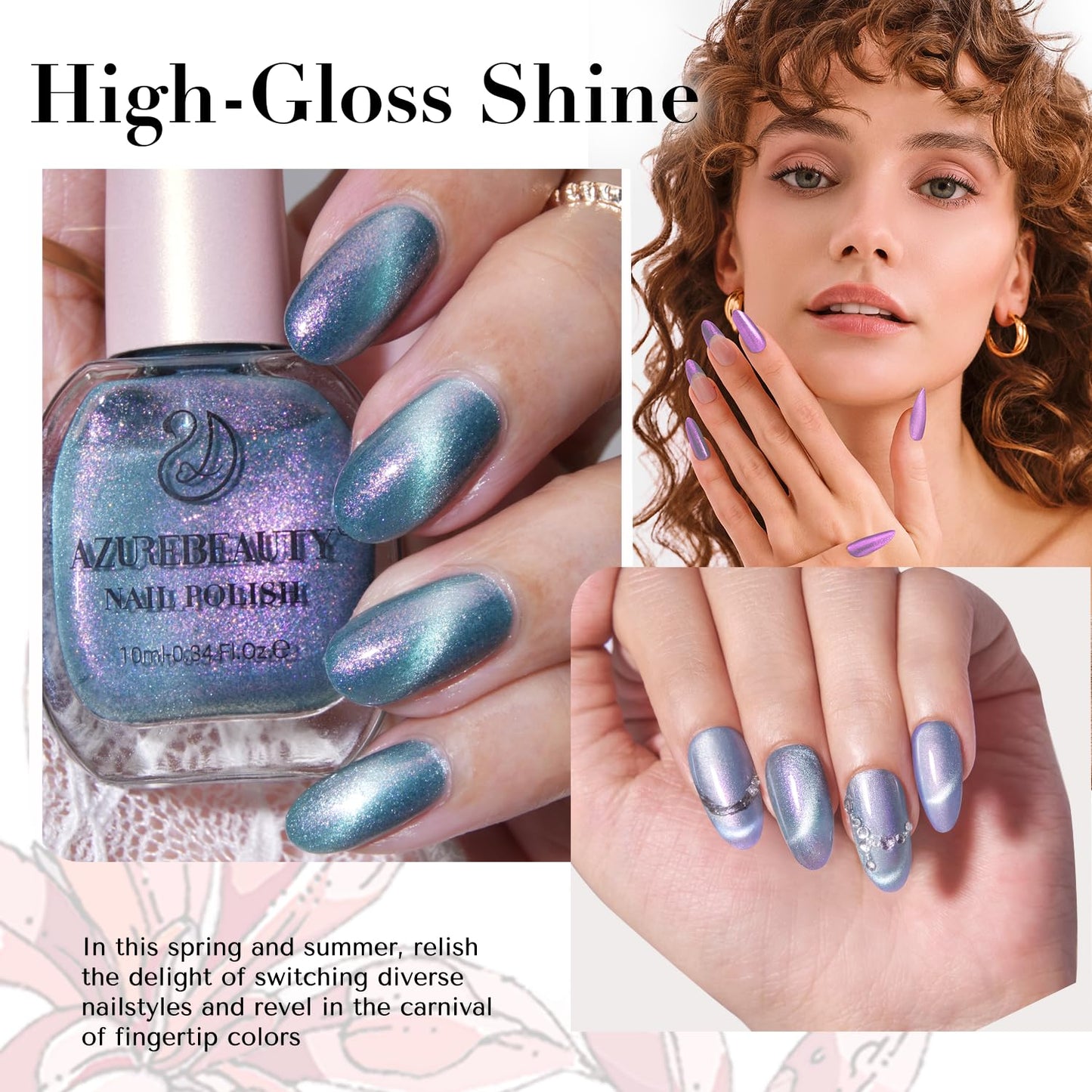 AZUREBEAUTY Magnetic Cat Eye Nail Polish Set – 2 Cat Eye & 2 Glitter Colors with Top Coat, Chrome Shimmer Gel Effect, Quick Dry Long Lasting DIY Nail Kit for Salon Home-Velvo Beauty