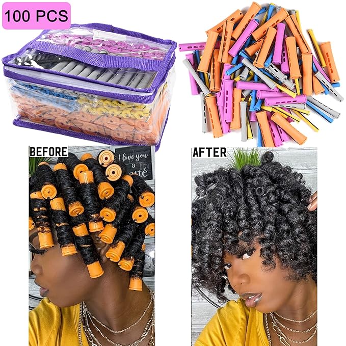 100pcs Perm Rods Set - 5 Sizes Cold Wave Rollers for Natural Curling, Styling and Hairdressing (Orange, Purple, Gray, Blue, Yellow)-Velvo Beauty