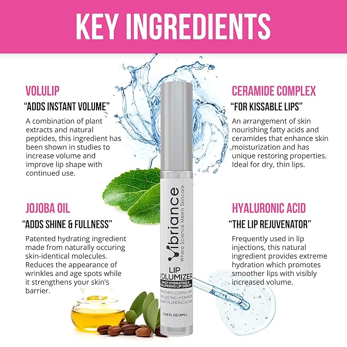 Vibriance Hydrating Lip Volumizer - Plumping Lip Gloss with Hyaluronic Acid - Lip Plumper Smooths Lines and Wrinkles | 0.14 fl oz (4 ml)-Velvo Beauty