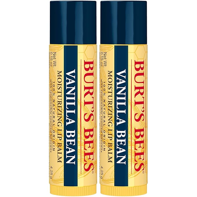 Burt's Bees Lip Balm - Vanilla Bean, Lip Moisturizer With Responsibly Sourced Beeswax, Tint-Free, Natural Origin Conditioning Lip Treatment, 2 Tubes, 0.15 oz.-Velvo Beauty