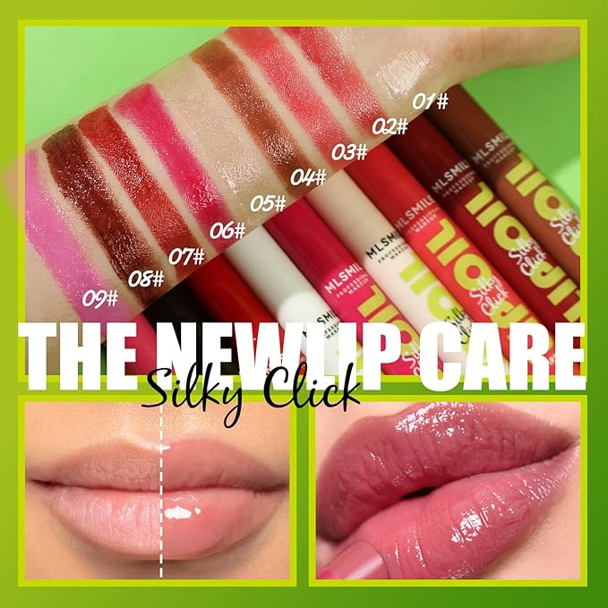 3 Colors Fat Lip Oil Click Slick, Moisturizing and Long-lasting Lip Balm, Non-stick and High Pigment Lip Glow Oil, Lightweight Lip Plumper with Coconut Oil (Set: B)-Velvo Beauty