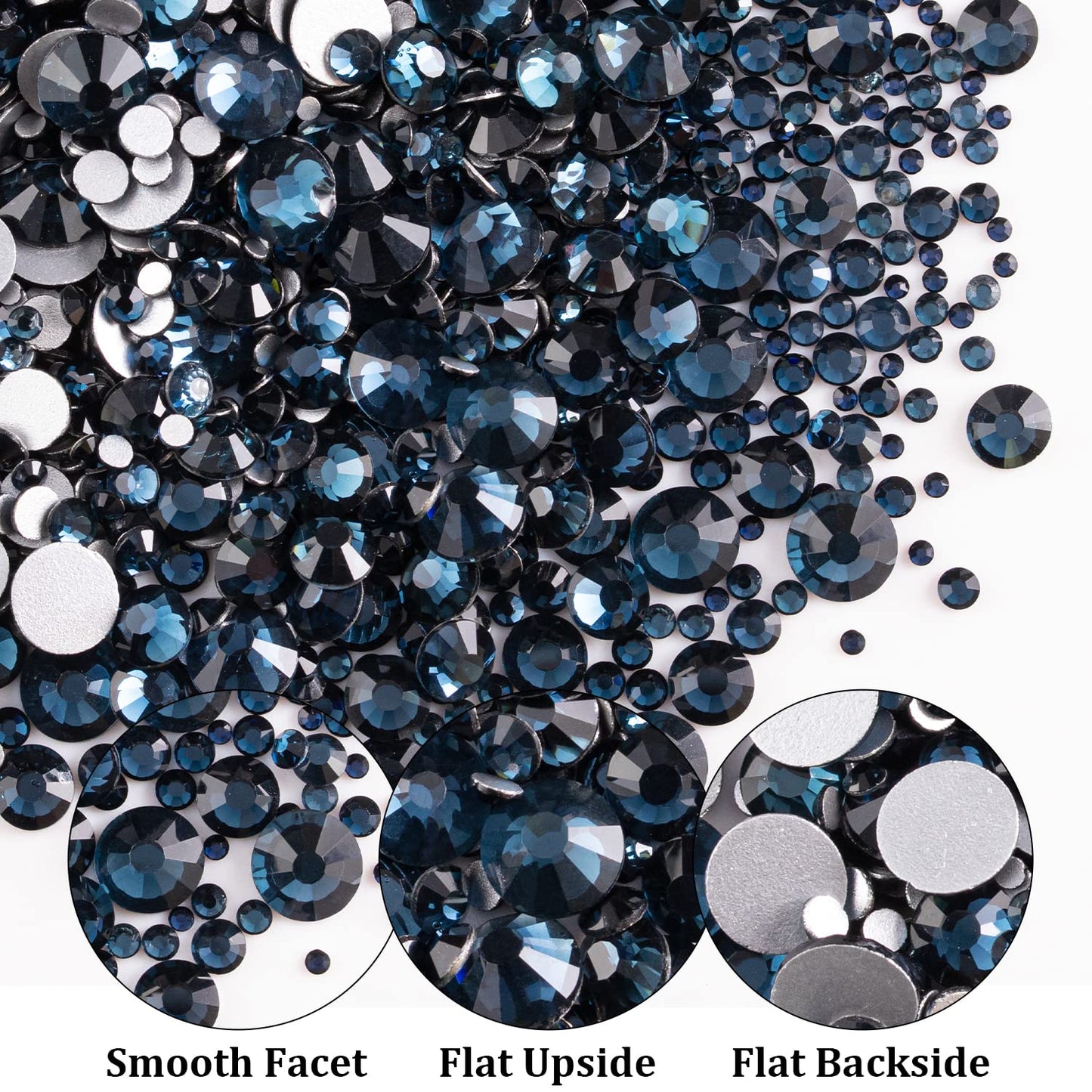 One Pack 2000 Pcs of Flatback Round Navy Blue Rhinestones 6 Sizes (1.5-6 mm) with Nail Art Rhinestone Picker Pencil and Tweezer for DIY and Salon Use-Velvo Beauty