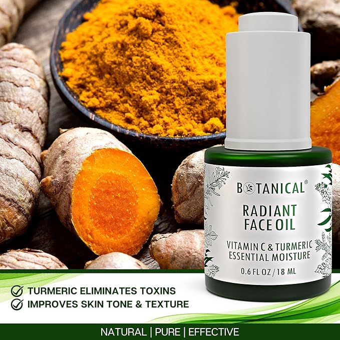 Botanical Radiant Face Oil | Skin Brightening Turmeric & Vitamin C Serum w/Gua Sha Lift Scraper | Organic, Pure, Natural Skincare (0.6 fl oz | 18 ml)-Velvo Beauty