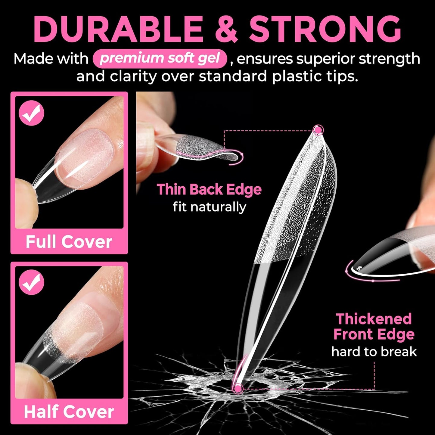 UNA GELLA Almond Nail Tips 216pcs Medium Almond Press on Nails Pre-shape Gel Fake Nails for Full Cover Acrylic French False Nails For Nail Extension, DIY Salon 12 Sizes Gelly Tips-Velvo Beauty