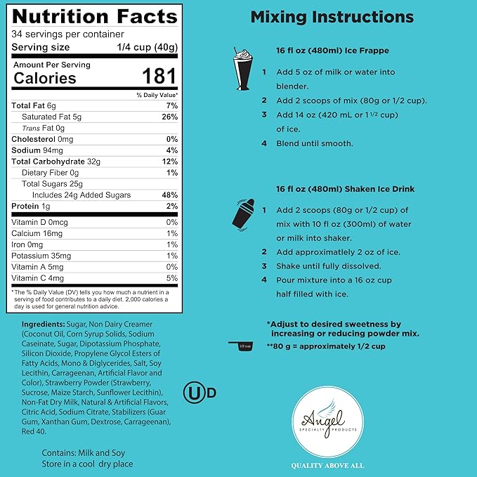 Strawberry Blended Crème Mix (Strawberries N' Cream) by Angel Specialty Products [3 LB]-Velvo Beauty