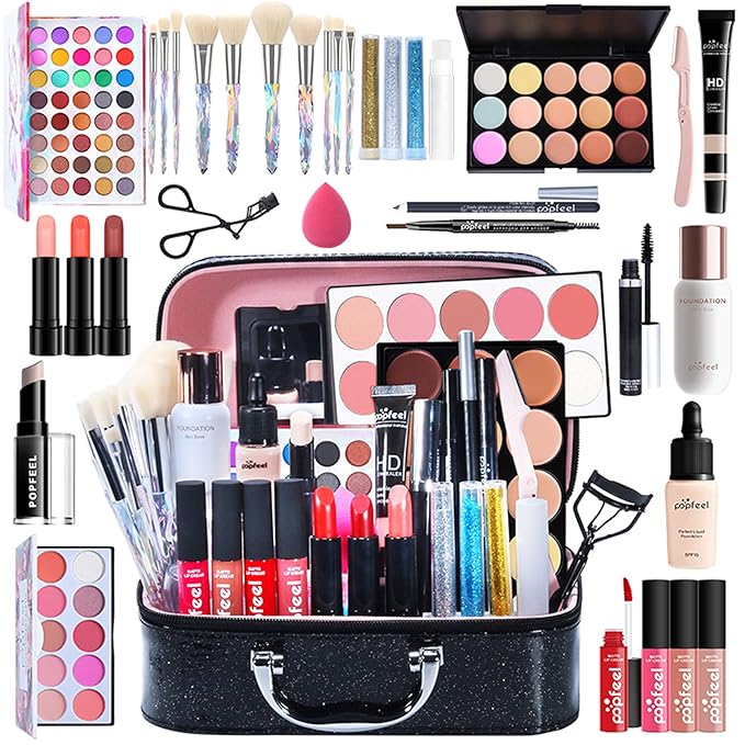All-in-One Makeup Gift Set Travel Makeup Kit Complete Starter Makeup Bundle Lipgloss Lipstick Concealer Blushes Powder Eyeshadow Palette Cosmetic Palette for Teen Girls & Adults #17-Velvo Beauty
