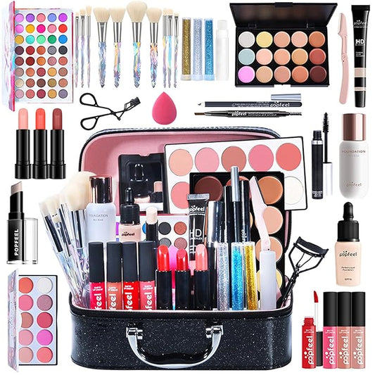 All-in-One Makeup Gift Set Travel Makeup Kit Complete Starter Makeup Bundle Lipgloss Lipstick Concealer Blushes Powder Eyeshadow Palette Cosmetic Palette for Teen Girls & Adults #17-Velvo Beauty