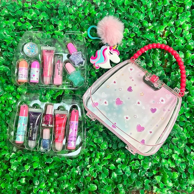 M&U 13Pcs Lip Balm and Nail Polish Gift Set for Kids Age 6-12, Abssorted Favors Moisturizing Lip Care Balm Tubes for Girls and Women, Washable Real Makeup Safe & Non-Toxic-Velvo Beauty