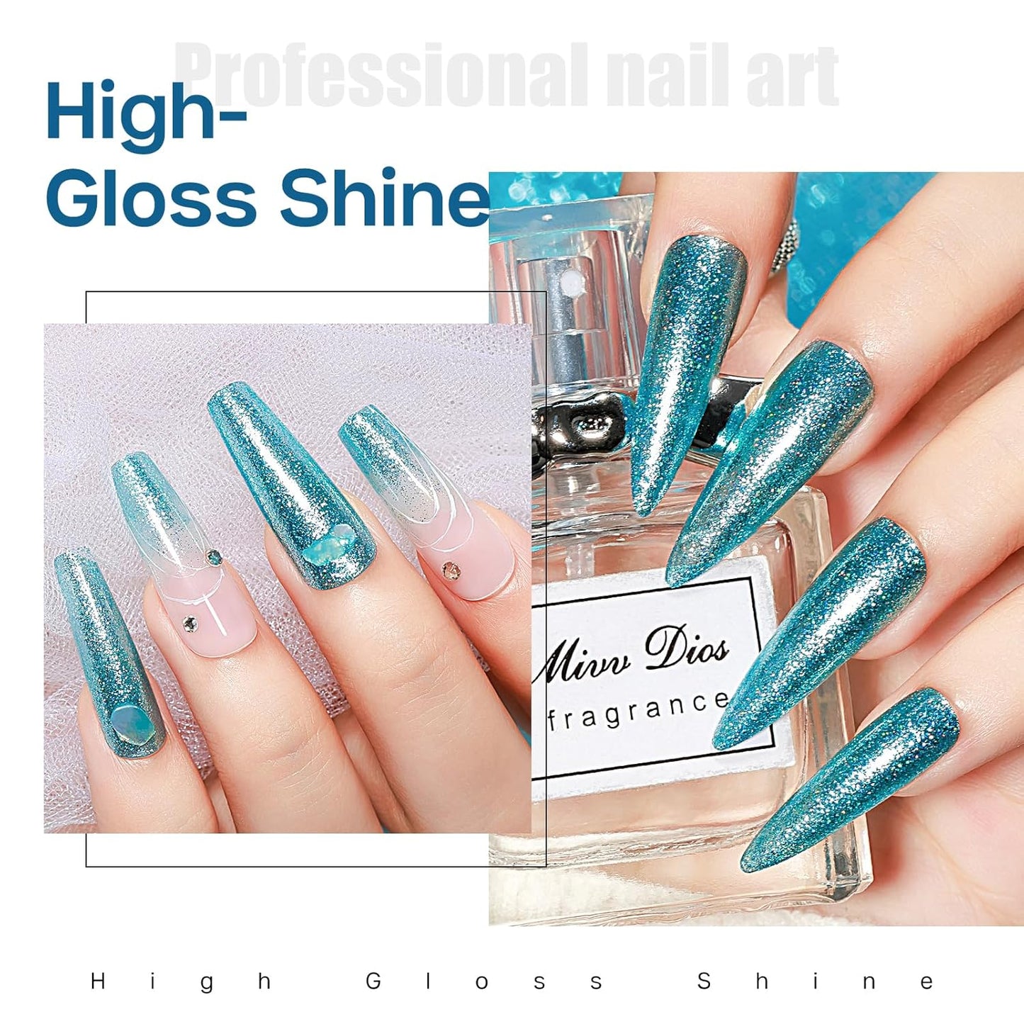 MIZHSE Quick Dry Glitter Blue Nail Polish, Fast Drying Nail Polish, 15ml High Glossy Sparkly Shiny Shimmer Nail Lacquer Nail Art Salon Manicure Home-Velvo Beauty