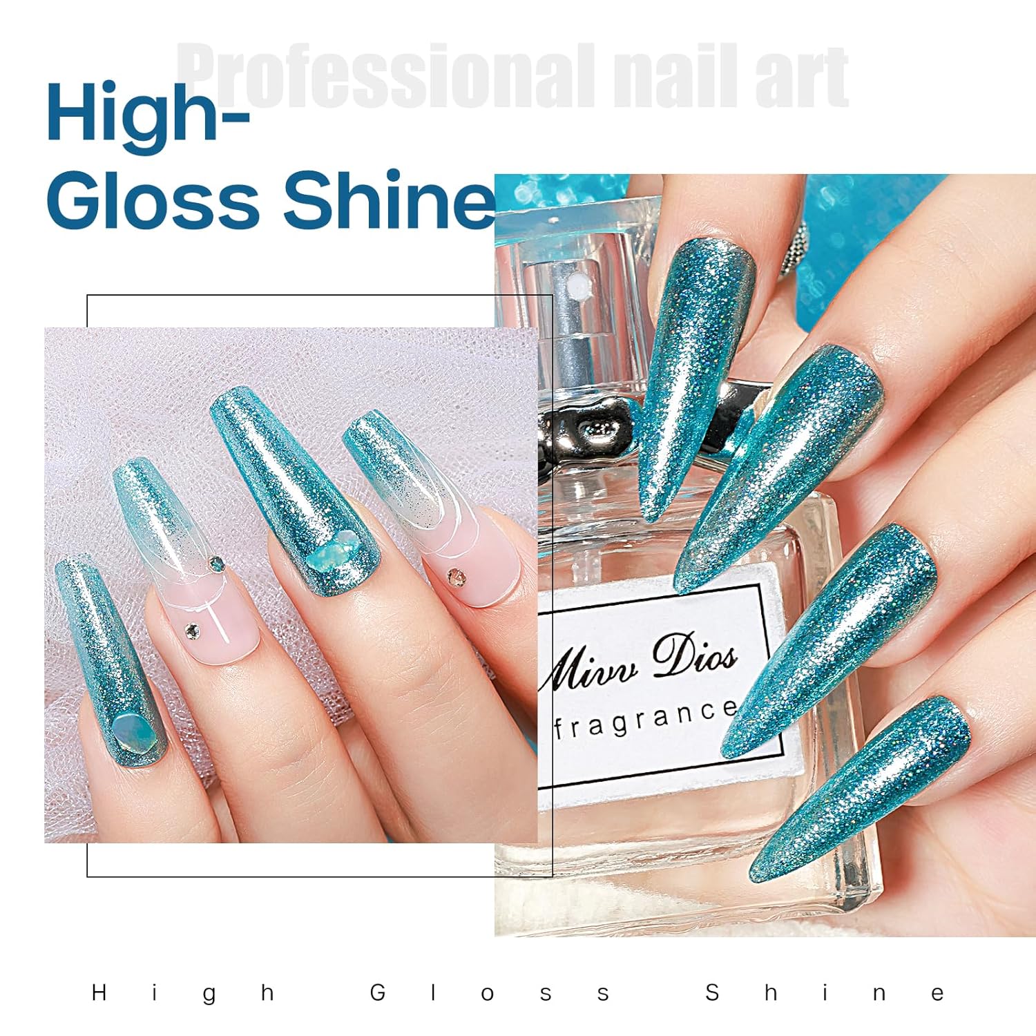 MIZHSE Quick Dry Glitter Blue Nail Polish, Fast Drying Nail Polish, 15ml High Glossy Sparkly Shiny Shimmer Nail Lacquer Nail Art Salon Manicure Home-Velvo Beauty