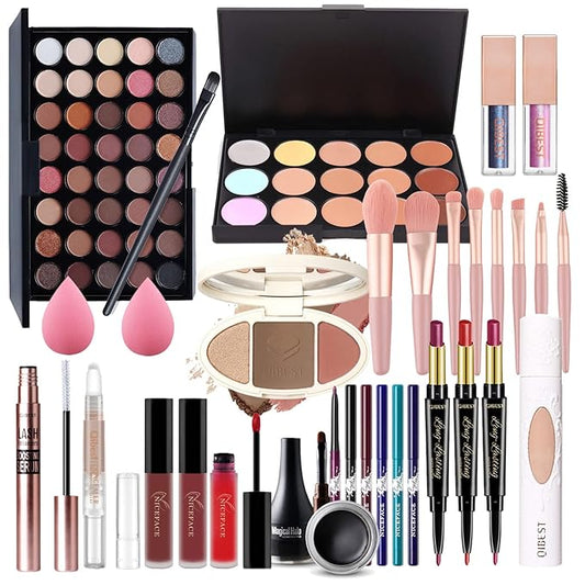 All-in-one Holiday Make up Gift Set | Makeup Kit for Women Full Kit Essential Starter Bundle Include Eyeshadow Palette Lipstick Blush Foundation Concealer Face Powder Mascara Lipgloss Brush-Velvo Beauty