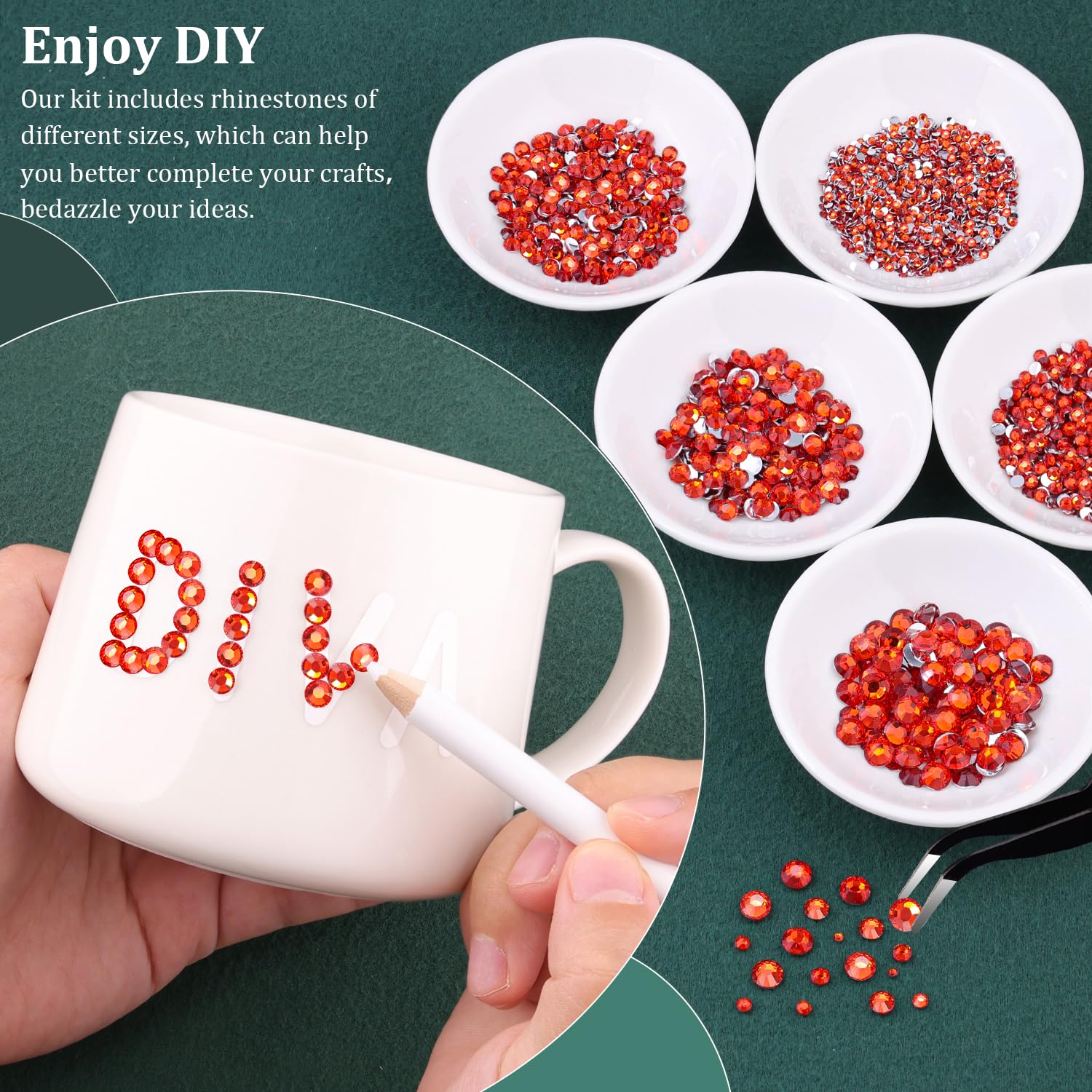 Resin Rhinestones for Crafting with B7000 Jewelry Glue, 1 Box Red Zircon Flatback Crystals with 3Pcs 10ml Glue for Bedazzling Crafts DIY Nail Art Makeup，Non Hotfix Gems for Clothing Shoes-Velvo Beauty