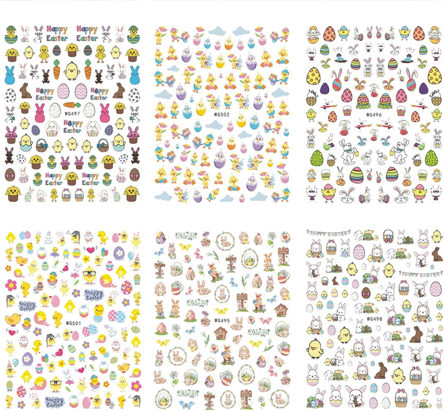 Easter Nail Stickers Rabbit Decals Cute Cartoon Bunny Eggs Chicks Stickers for Women Girls Nail Art Decorations Manicure Finger Tip Decor 10sheets 3D Self-Adhesive Decals-Velvo Beauty