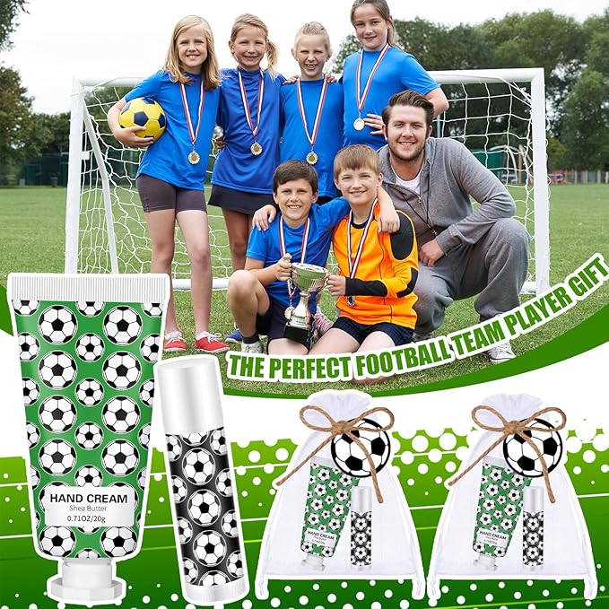 36 Sets Soccer Lip Balm Hand Cream Set soccer Party Favors, Include 36 Lip Balm 36 Moisturizing Hand Cream 36 Bags 36 Cards and Ropes for Soccer Accessories Gifts-Velvo Beauty