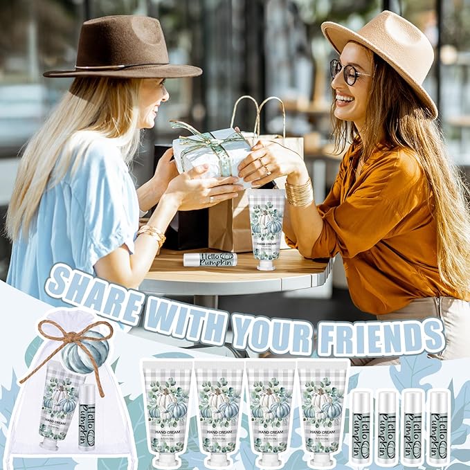 144 Pcs Fall Lip Balm Hand Cream Set Party Favors, Include 36 Blue Pumpkin Lip Balm 36 Moisturizing Hand Cream 36 Bags 36 Cards and Ropes for Autumn Accessories Gifts-Velvo Beauty