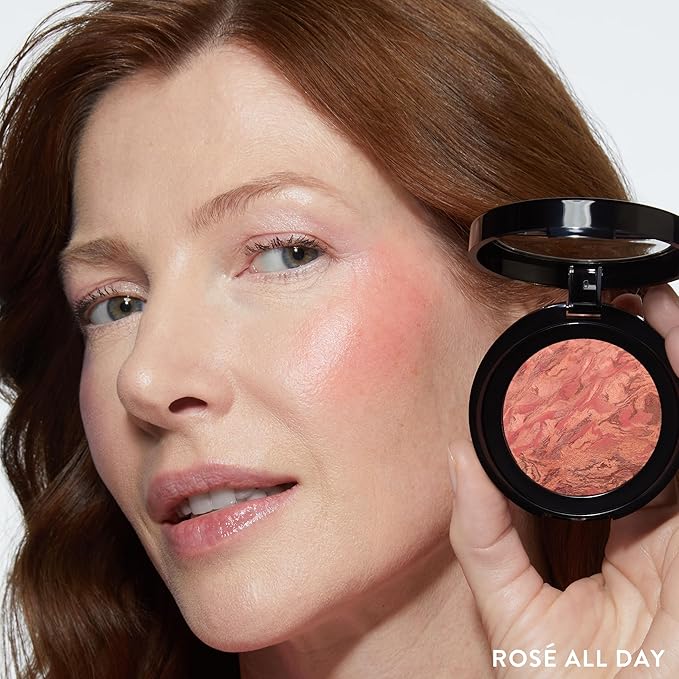LAURA GELLER NEW YORK Baked Blush-n-Brighten Marbleized Blush for Cheeks - Rosé All Day - Natural Finish - Buildable Color-Velvo Beauty