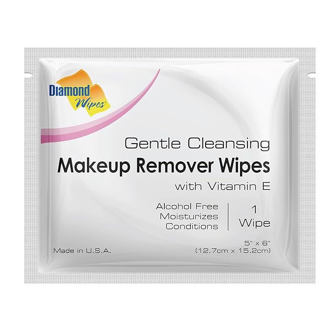 Diamond Wipes Face Cleansing and Waterproof Makeup Remover Wipes, Case of 50 Wipes, Alcohol Free Wipes with Vitamin E-Velvo Beauty
