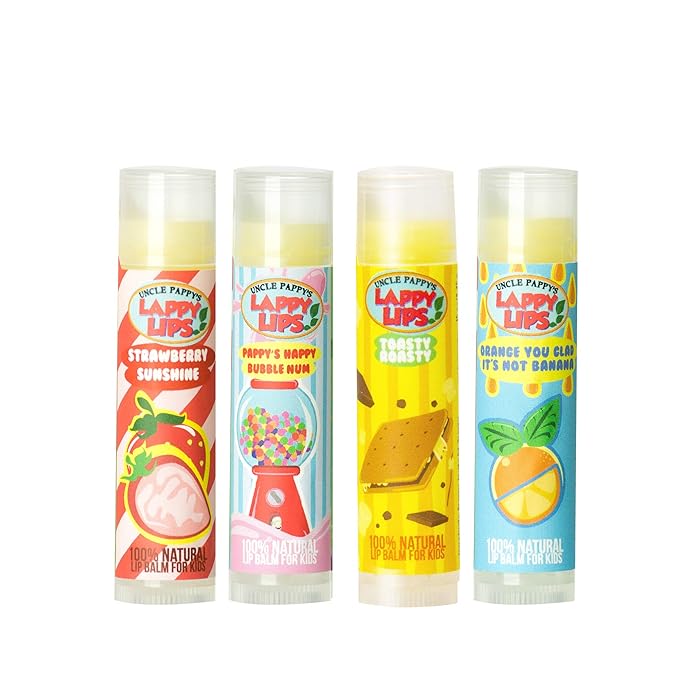 Lappy Lips Organic 100% Natural, Lip Balm Chap stick for Kids, Toddlers (4 flavors) - Organic Essential Oil - for Dry Chapped Lips to Restore and Heal and Make Kids Happy-Velvo Beauty