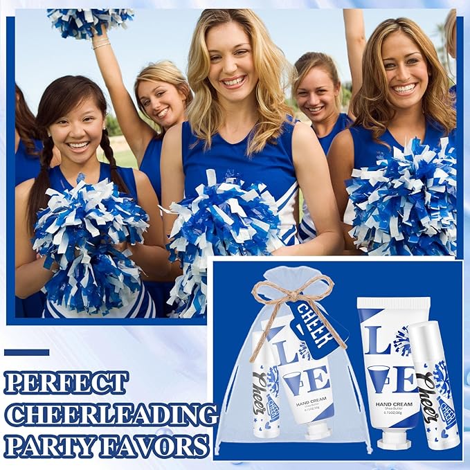 144 Pcs Blue Cheer Favors Natural Bulk Lip Balm and Hand Cream Set, Include 36 Lip Balm 36 Moisturizing Hand Cream 36 Bags 36 Card and Rope cheer accessories for Team Sports Party Supplies-Velvo Beauty
