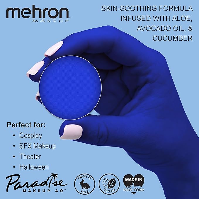 Mehron Makeup Paradise Makeup AQ Refill Size | Stage & Screen, Face & Body Painting, Beauty, Cosplay, Halloween | Water Activated Face Paint, Body Paint, Cosplay Makeup .25 oz (7 ml) (LAGOON BLUE)-Velvo Beauty