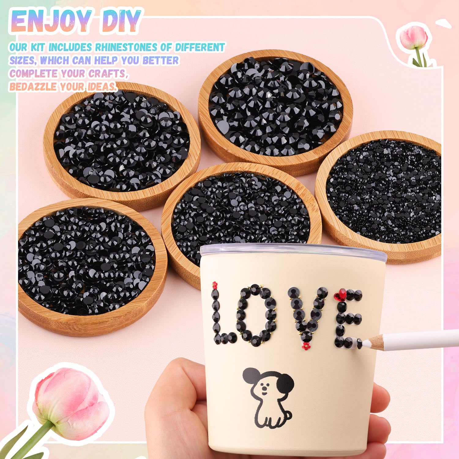 30000Pcs Resin Black Rhinestones for Bedazzling Crafting with b7000 Jewelry Glue, Bulk Flatback Gems Bedazzler Kit for Crafts Clothes Shoes Fabric Nail Diamond Art, Assorted Size 2/3/4/5/6mm-Velvo Beauty