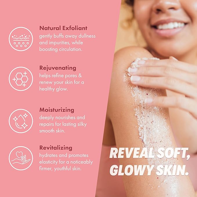 Rose Petal Scrub Foot & Body Exfoliator Infused with Vitamin E and Rose Natural Exfoliating Sugar Body Scrub for Toning Cellulite Skin Care by Handmade Heroes-Velvo Beauty