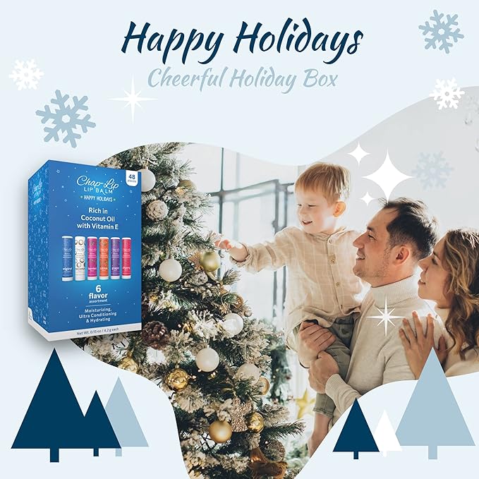 Rich in Coconut Oil & Vitamin E - Moisturizing, Ultra Conditioning & Hydrating - Total Lip Moisturizer & Lip Therapy Treatment - Happy Holidays 6 Flavor Assortment, 48 Count-Velvo Beauty