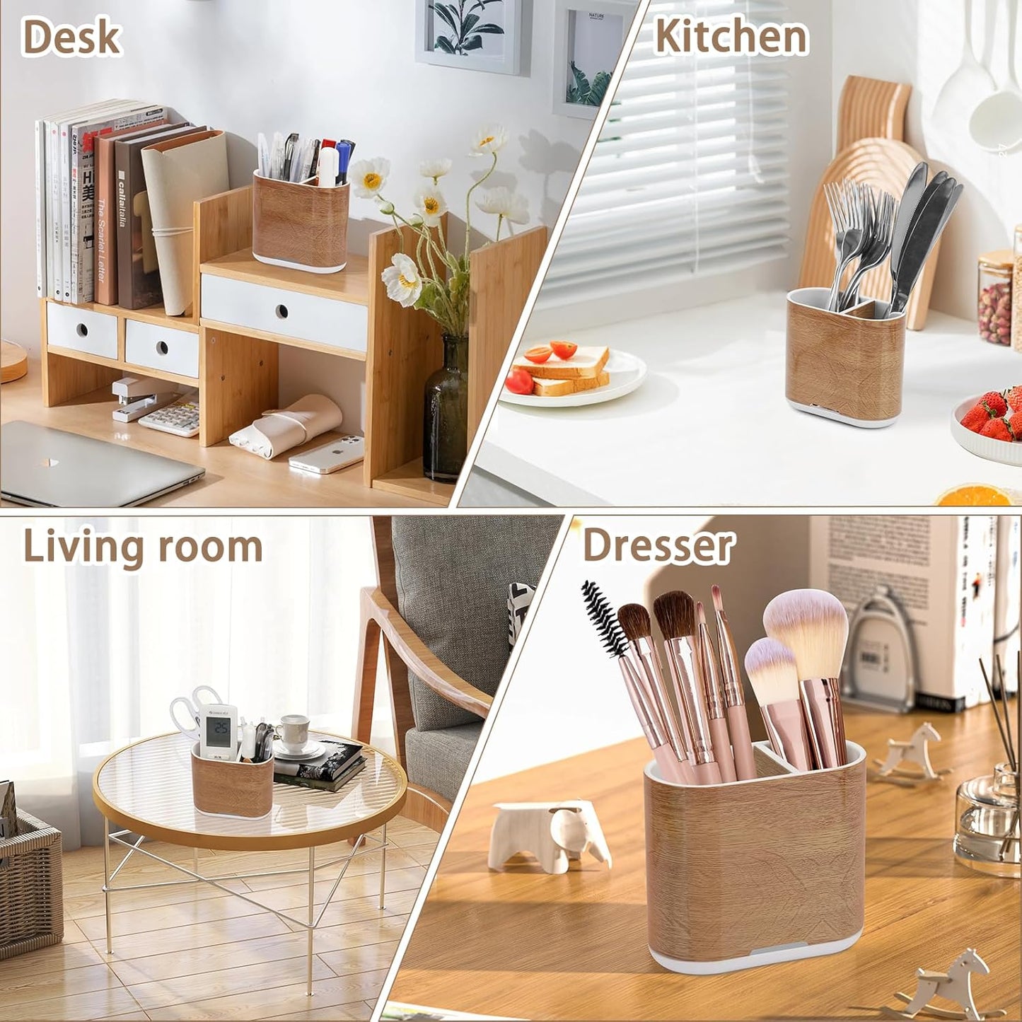 Toothbrush and Toothpaste Holder with Divider for Bathroom Countertop Organizer, 2 Slots Electric Toothbrush Holders Storage Caddy Drainage for Family, Kids(Wood Grain)-Velvo Beauty