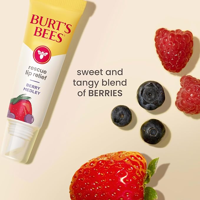 Burt's Bees Rescue Lip Relief, Berry Medley, Hydrating Lip Balm for Dry Cracked Lips, with Responsbily Sourced Beeswax and Shea Butter, 100% Natural Origin, 1 Squeezy Tube, 0.35oz-Velvo Beauty