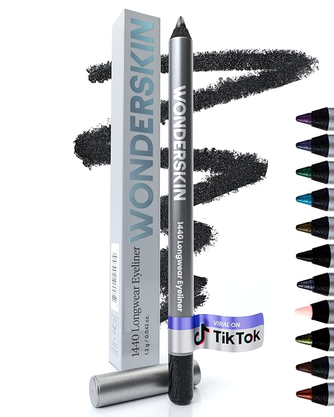 Wonderskin Eyeliner Pencil, 1440 Longwear Black Glitter Eyeliner Pencil - Waterproof, Sharpenable & Smudge Proof-Velvo Beauty