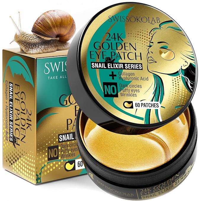 SWISSÖKOLAB Under Eye Patches For Puffy Eyes 24k Gold Eye Mask Dark Circles And Puffiness Collagen Eye Gel Pads Moisturizing & Reducing Wrinkles Anti-Aging Hyaluronic Acid (Snail Series)-Velvo Beauty