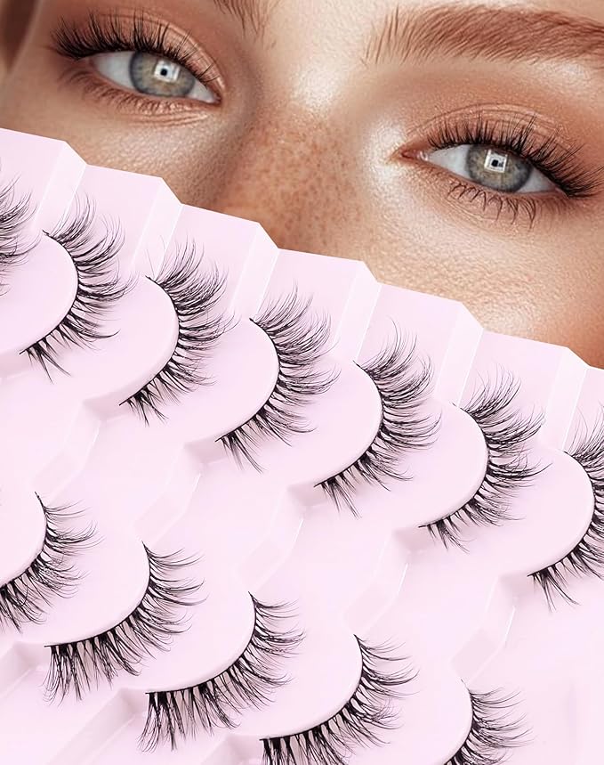 Cat eye Lashes Natural Wispy Lashes Everyday Natural Look Flared Eyelashes False Eye Lashes Soft Fluffy Lashes False Eyelashes 7 Pairs D93-Velvo Beauty