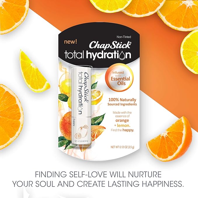 ChapStick Total Hydration Essential Oils Happy Orange And Lemon Lip Balm Tube, Lip Care - 0.12 Oz-Velvo Beauty