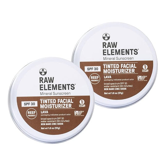 Raw Element Ultra-Moisturizing Tinted Face Cream, Non Toxic Mineral Face Sunscreen, Daily Tinted Moisturizer, Non-Nano Zinc Oxide, Reef Friendly, All Ages, SPF 30, 1.8 oz, Lava, Pack of 2-Velvo Beauty