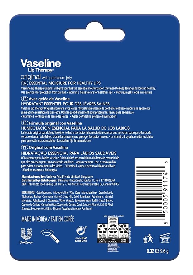 Vaseline Lip Therapy Care Original, Fast-Acting Nourishment, Ideal for Chapped, Dry, Cracked, or Damaged Lips, Lip Balm, 2-Pack of 2, 0.16 Oz Each, 4 Lip Balms-Velvo Beauty
