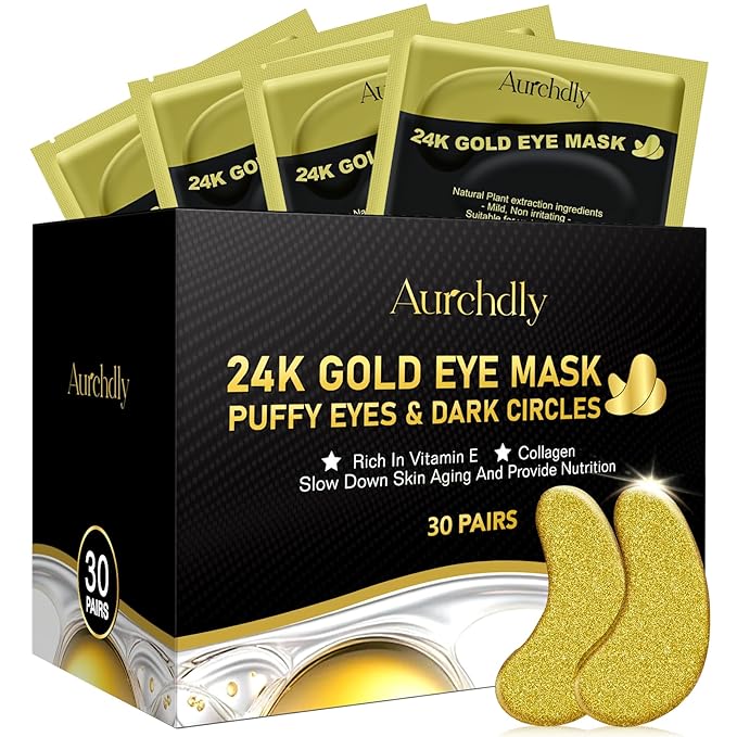 Under Eye Patches(30 Pairs), 24K Gold Eye Mask for Dark Circles, Puffy Eyes and Wrinkles, with Hyaluronic Acid & Collagen-Velvo Beauty