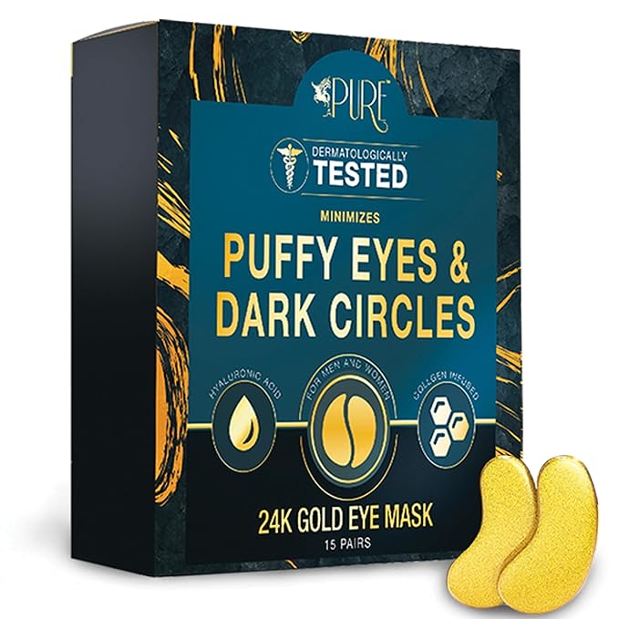 24K Gold Eye Treatment Masks - Under Eye Patches, Under Eye Bags Treatment, Eye Mask for Puffy Eyes, Anti-Wrinkle, Dark Circles, Gel Pads 15 Pairs-Velvo Beauty