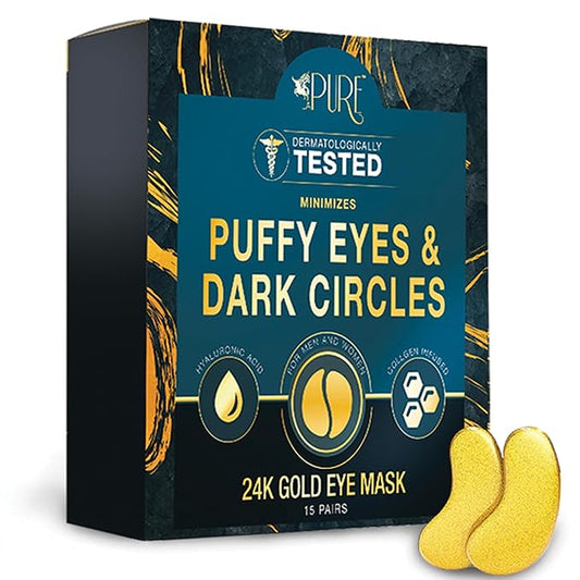 24K Gold Eye Treatment Masks - Under Eye Patches, Under Eye Bags Treatment, Eye Mask for Puffy Eyes, Anti-Wrinkle, Dark Circles, Gel Pads 15 Pairs-Velvo Beauty