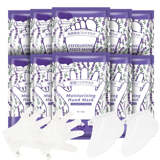 Hydrating Hand Foot Masks Set,5 Pack Glove Mask for Dry Hand,Exofliating 5 Pack Socks Maskfor Peeling Away Dead Skin Calluses（Lavender）-Velvo Beauty