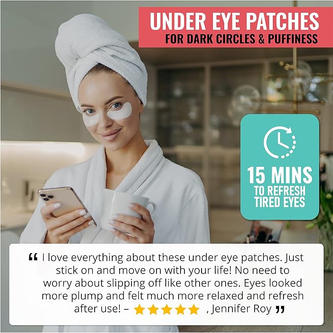 LOOKATME Korean Eye Mask for Dark Circles and Puffiness, Hydrogel Eye Patch for Eye Bags with Rose Gold (60pcs x 2pk), Eye Masks for Puffy Eyes, Hyaluronic Acid and Collagen, Premium Eye Gel Pads-Velvo Beauty