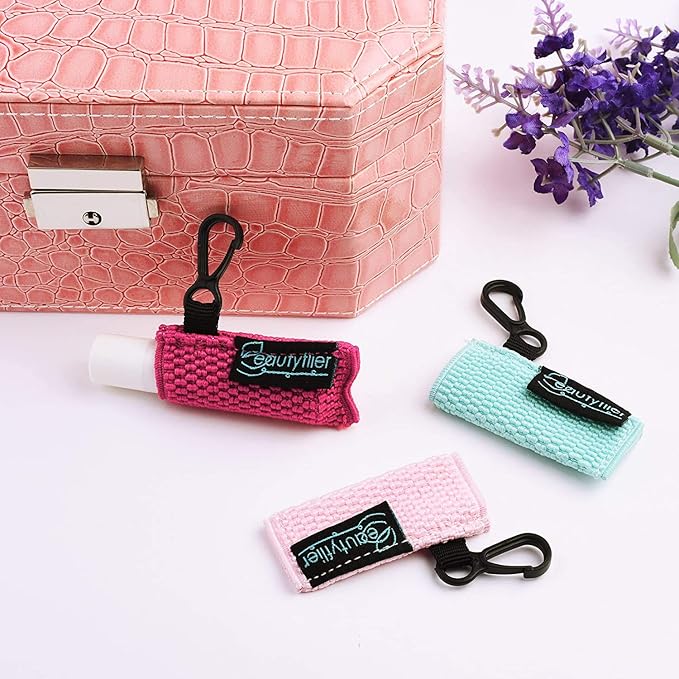 Beautyflier Cute Elastic Lip Balm Holder Keychain, Lipstick Sleeve Chapstick Sleeve Holder for Burts Bees Chapstick-Velvo Beauty