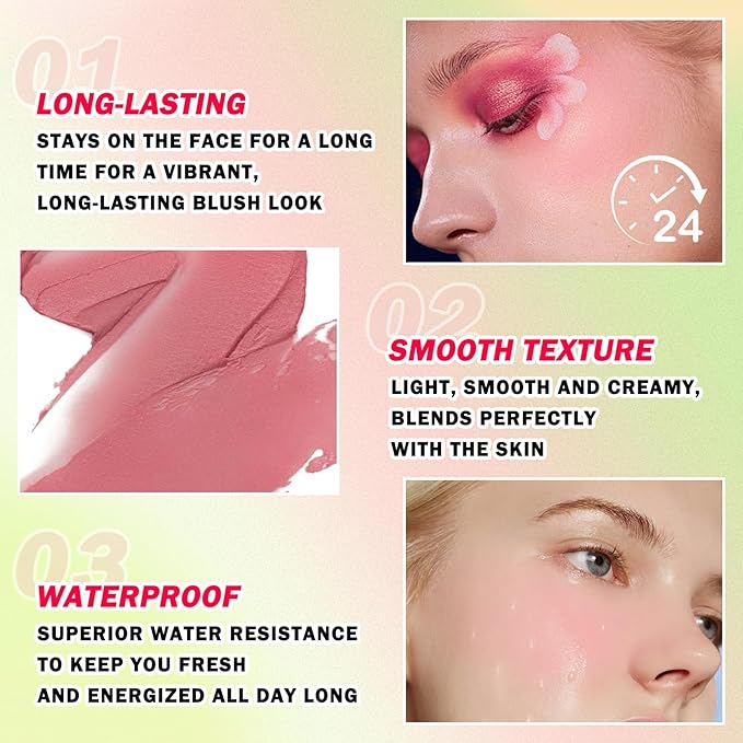 Multi-Use Cream Blush Stick,Soft Smooth Makeup Blush Stick for Cheeks Lips & Face,Waterproof Long Lasting Blendable Lightweight Face Blush Stick Matte Makeup for All Skin Types-Velvo Beauty