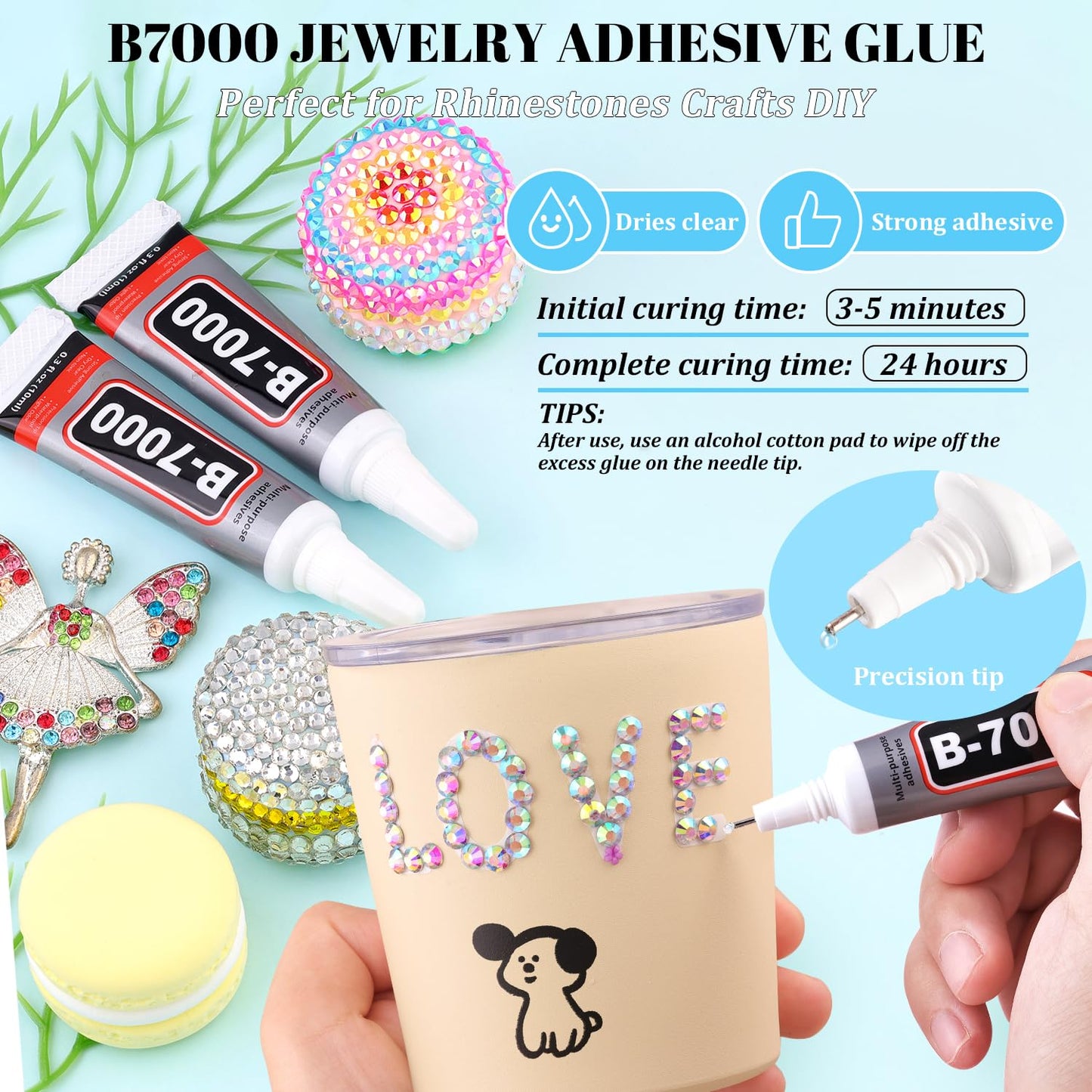 6000Pcs Resin Rhinestones for Bedazzling with 3Pcs B7000 Jewelry Glue, 1 Box AB Flatback Rhinestones for Crafting Crafts DIY, Crystals Gems for Clothing Shoes Tumblers Nail Art Makeup-Velvo Beauty