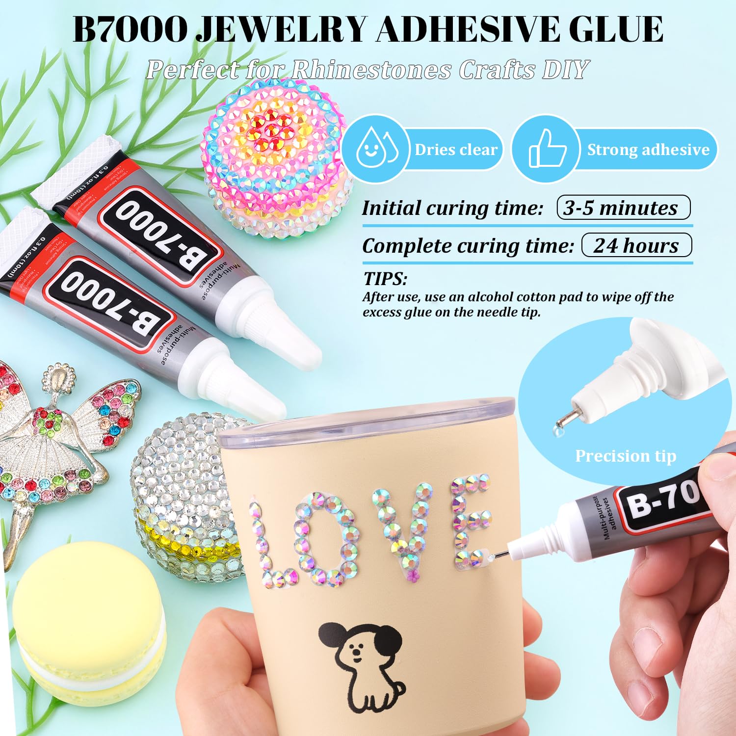 6000Pcs Resin Rhinestones for Bedazzling with 3Pcs B7000 Jewelry Glue, 1 Box AB Flatback Rhinestones for Crafting Crafts DIY, Crystals Gems for Clothing Shoes Tumblers Nail Art Makeup-Velvo Beauty