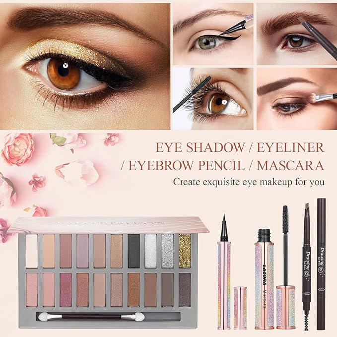 Makeup Kit Full Multi-Purpose Beauty Set Festive Gift Box - Highly Pigmented Palette Combination Lips Facial Brows Eye Makeup Brush for Essential Starter - Full Makeup Kit for Women-Velvo Beauty