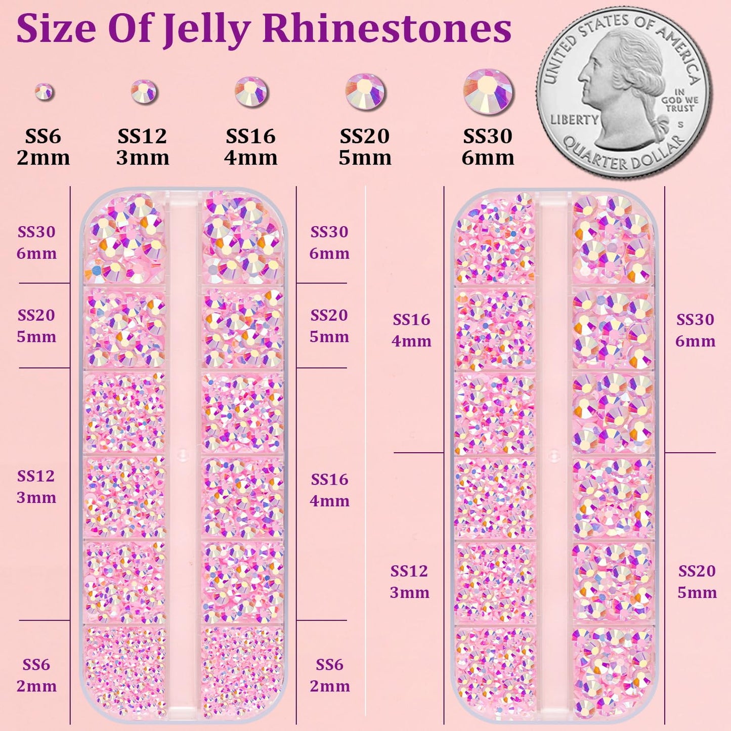 Resin Jelly Rhinestones for Crafting with B7000 Jewelry Glue, 2 Boxes Light Pink AB Flatback Crystals with 3Pcs 10ml Glue, Bedazzling Non Hotfix Gems for DIY Tumblers Clothing Shoes Manicure-Velvo Beauty